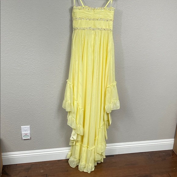NWT Mac Duggal 68096 Strapless High Low Dress Lemon Yellow Shimmer Chiffon Sz 6 - Picture 6 of 14